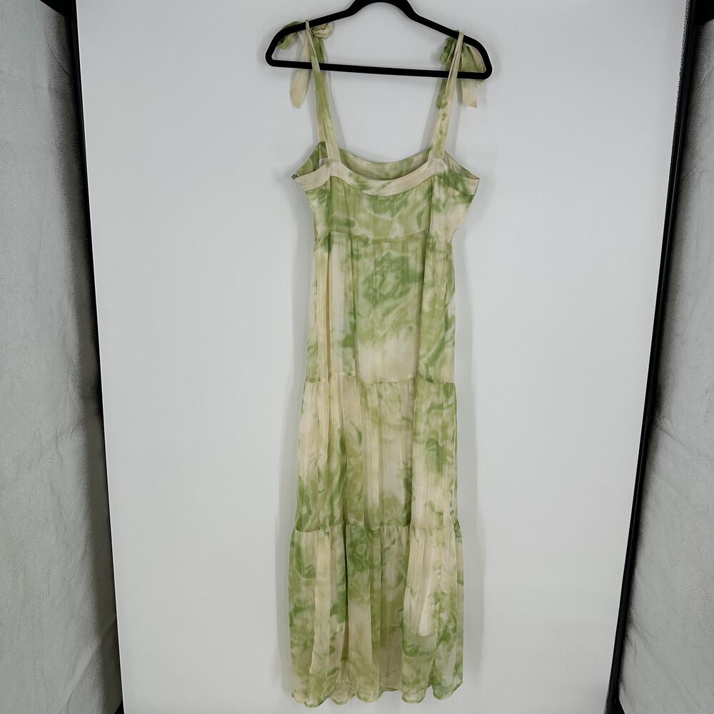 Line & Dot Palm Lime Tiered Tie Shoulder Sleeveless Maxi Dress Womens Medium - Picture 6 of 12